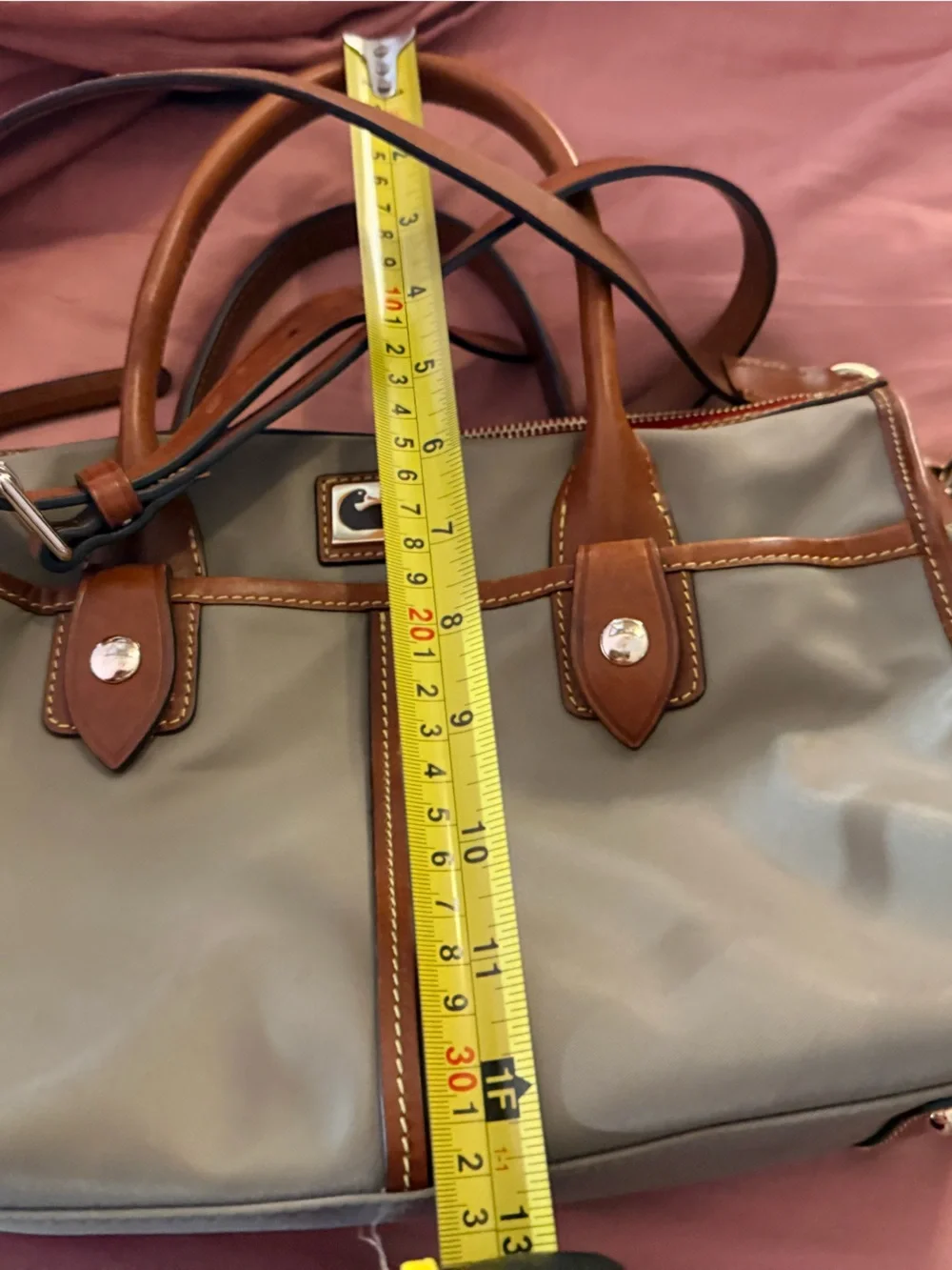 Dooney & Bourke Tan Satchel with Brown Leather Trim